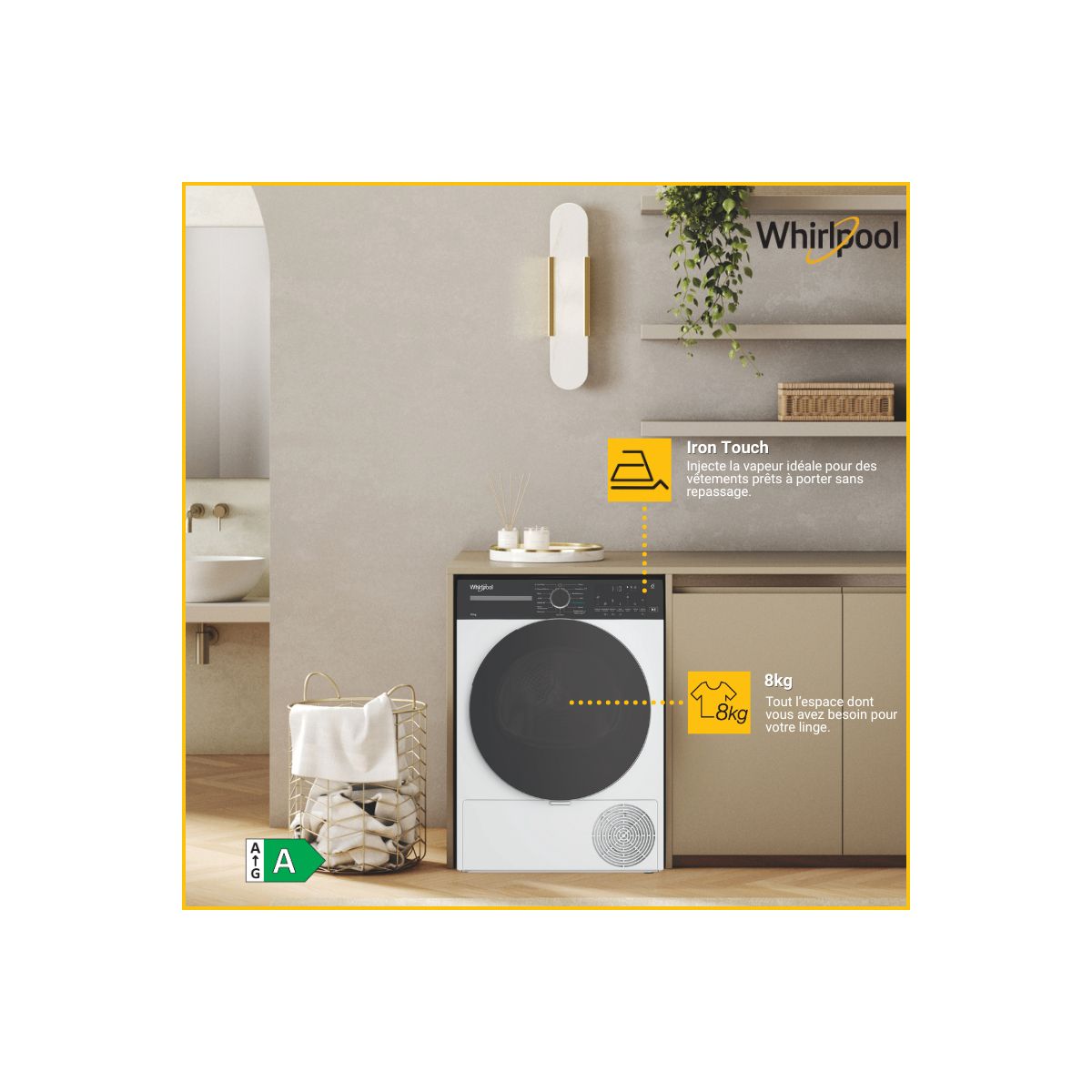 Sèche linge pompe à chaleur CWD86MWBRFR blanc, WHIRLPOOL