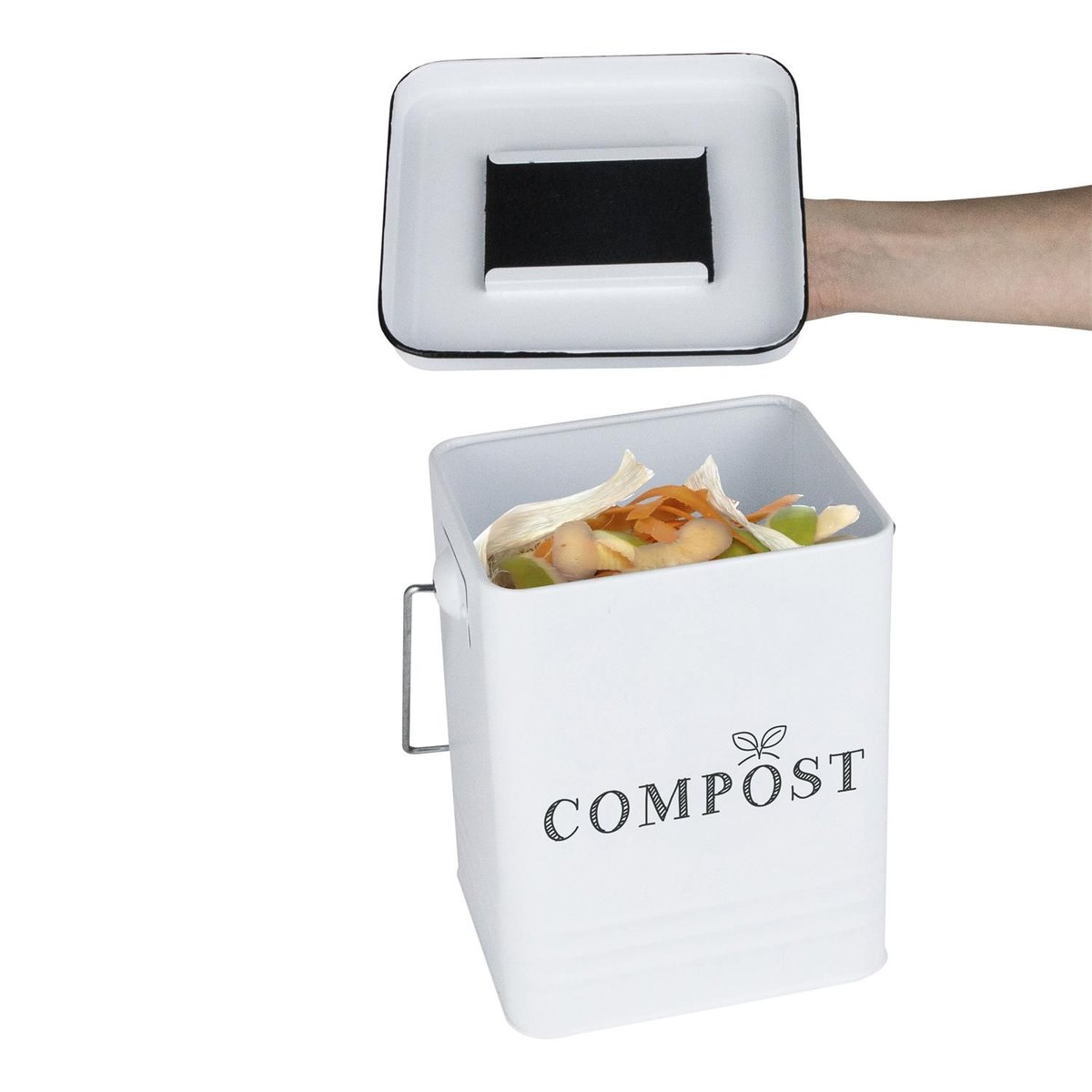 Poubelle de compostage en métal blanc, THE HOME DECO FACTORY