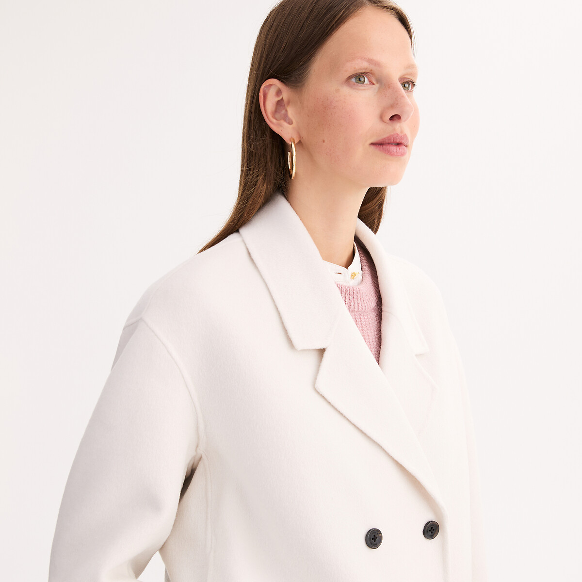 Veste courte, coupe oversize, laine mélangée crème, ANNE WEYBURN