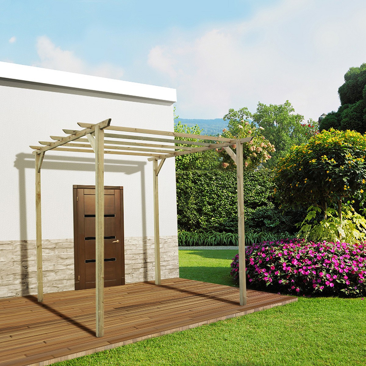 Pergola en bois Cerise marron, CEMONJARDIN