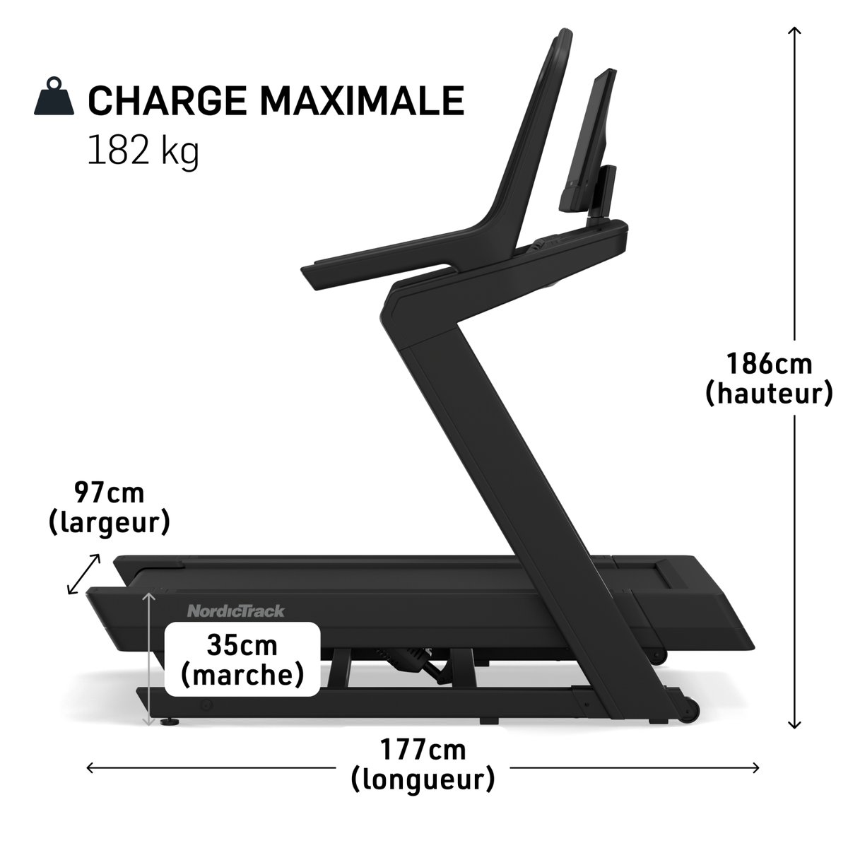 Tapis de course X24 Écran tactile 16" / Inclinaison +40% -6% noir, NORDICTRACK