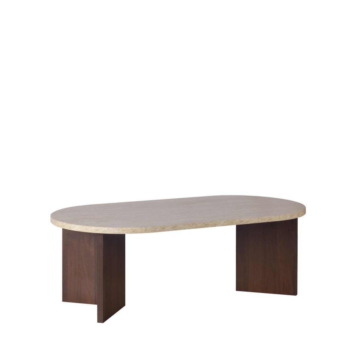 Table basse ovale en bois et effet travertin- CALIAN beige, DRAWER