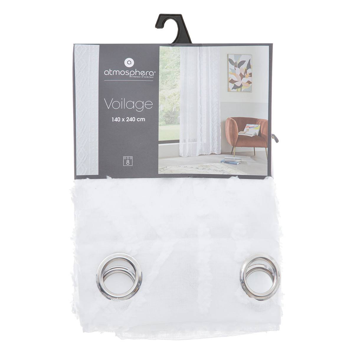 Voilage à motifs jacquards SAMA blanc, ATMOSPHERA