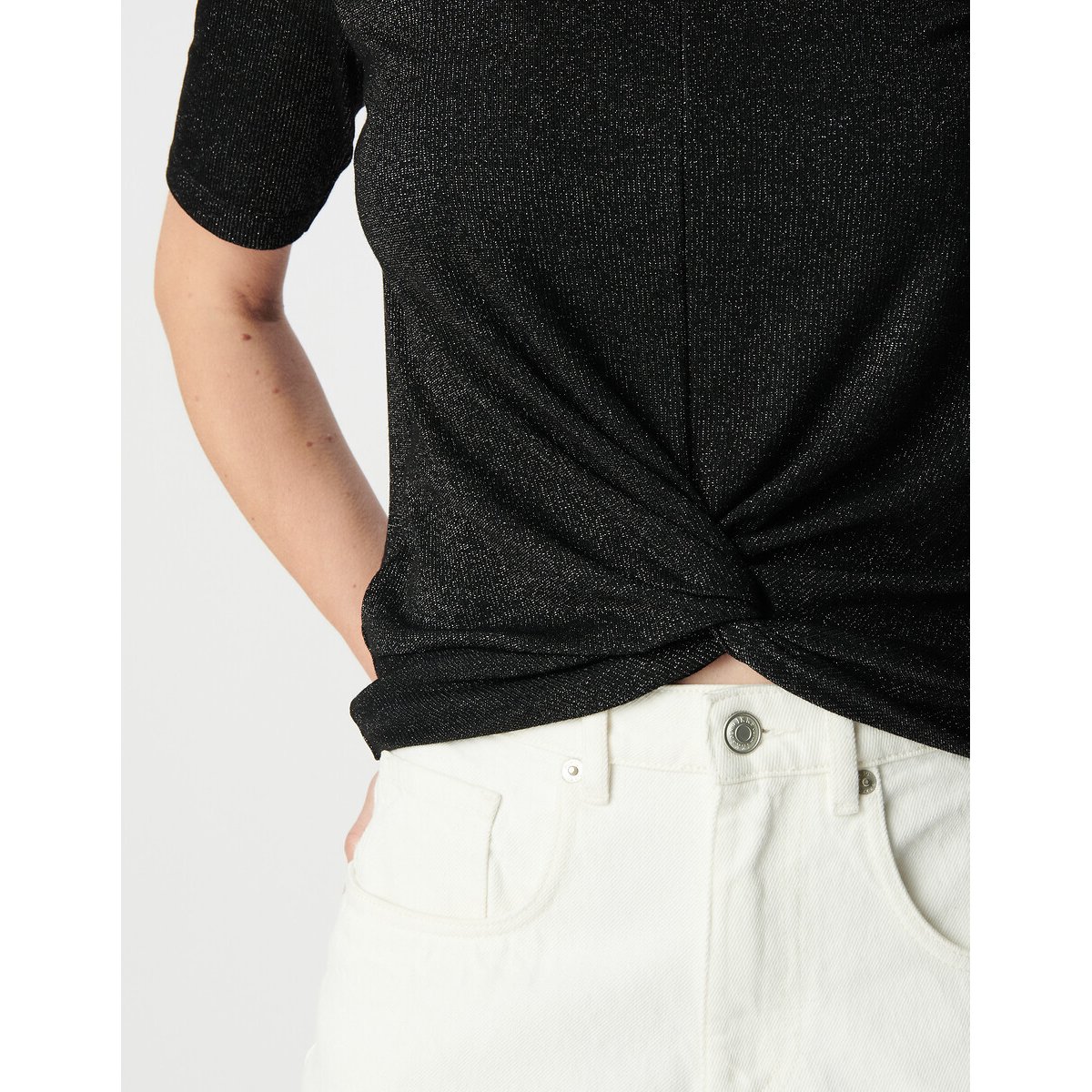 Short Sleeve Iridescent Draped T-Shirt with Crew Neck black, IKKS