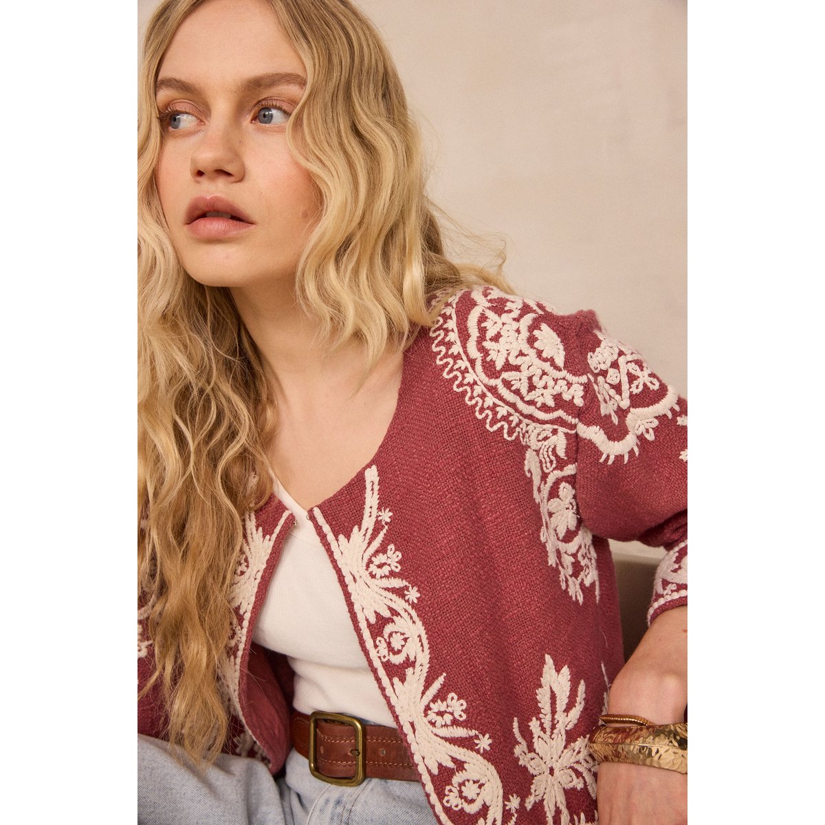 Veste brodée à manches longues en coton VALMA bois de rose, Maison 123