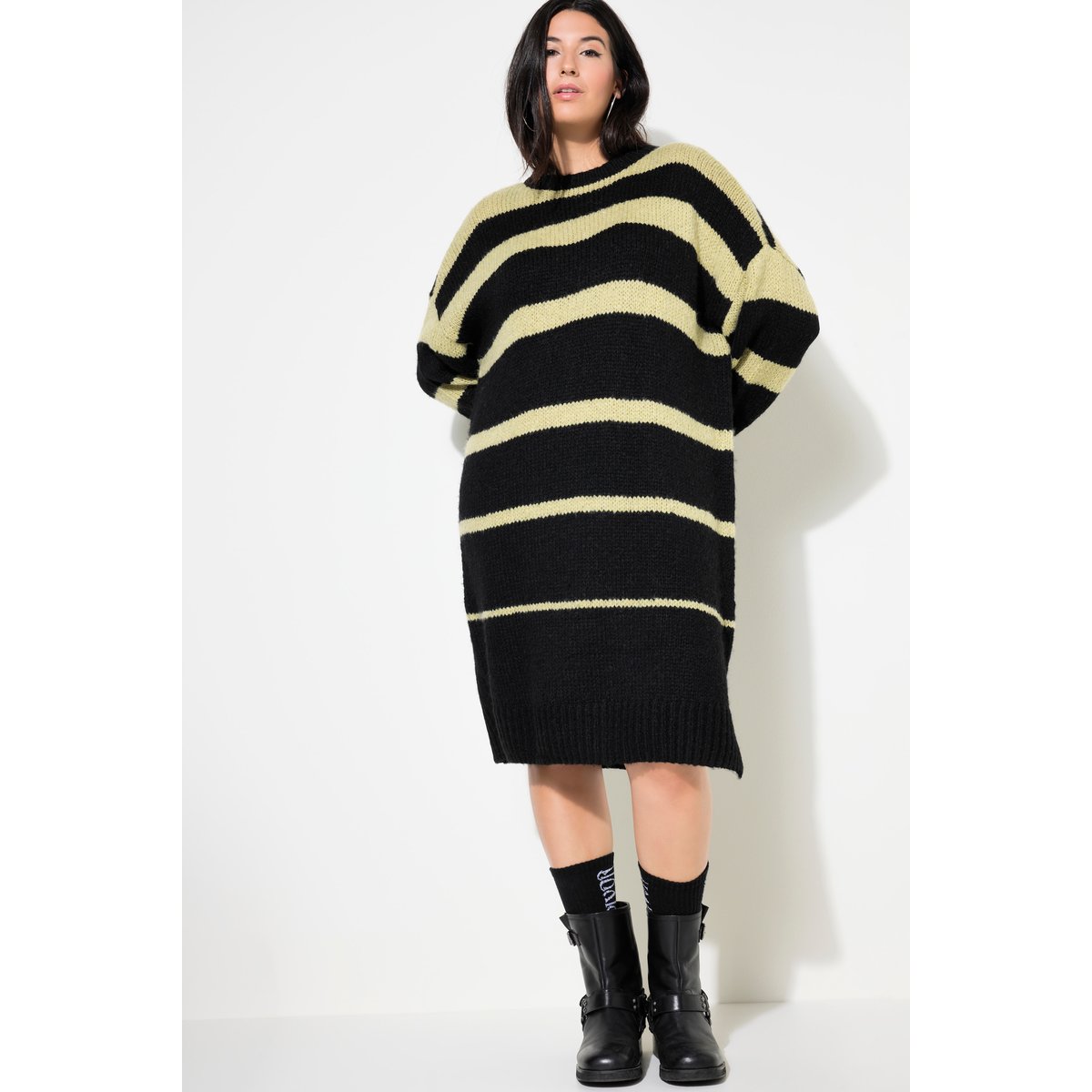 Robe oversize en maille, rayures vert tilleul, STUDIO UNTOLD