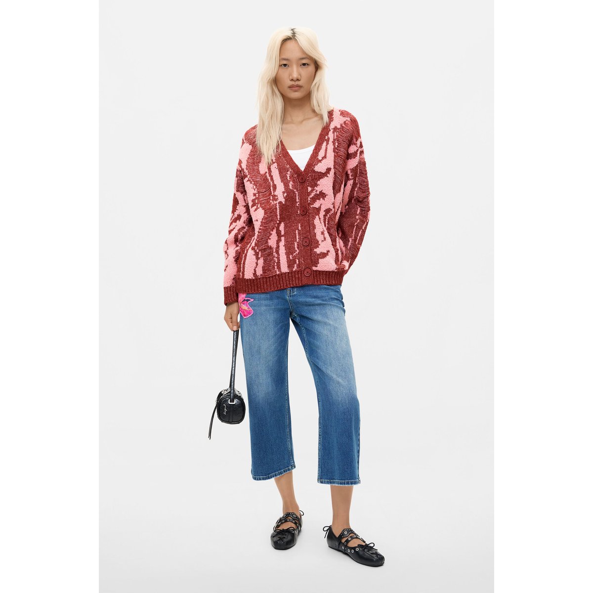 Cardigan en grosse maille rose, DESIGUAL