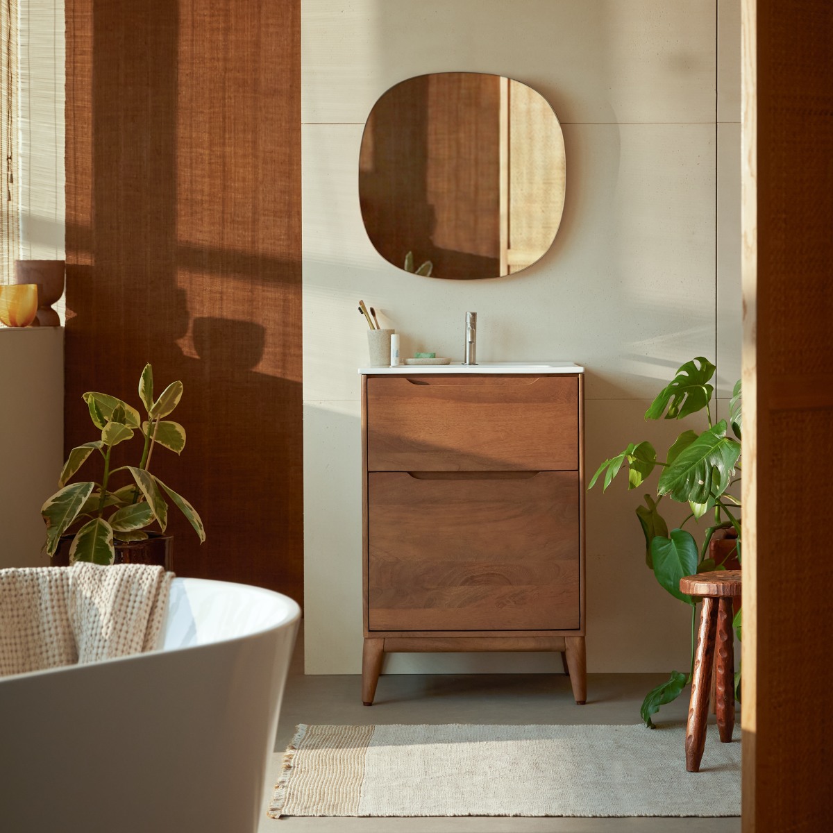 Meuble Salle De Bain en Manguier massif, GABRIELLE marron foncé, TIKAMOON