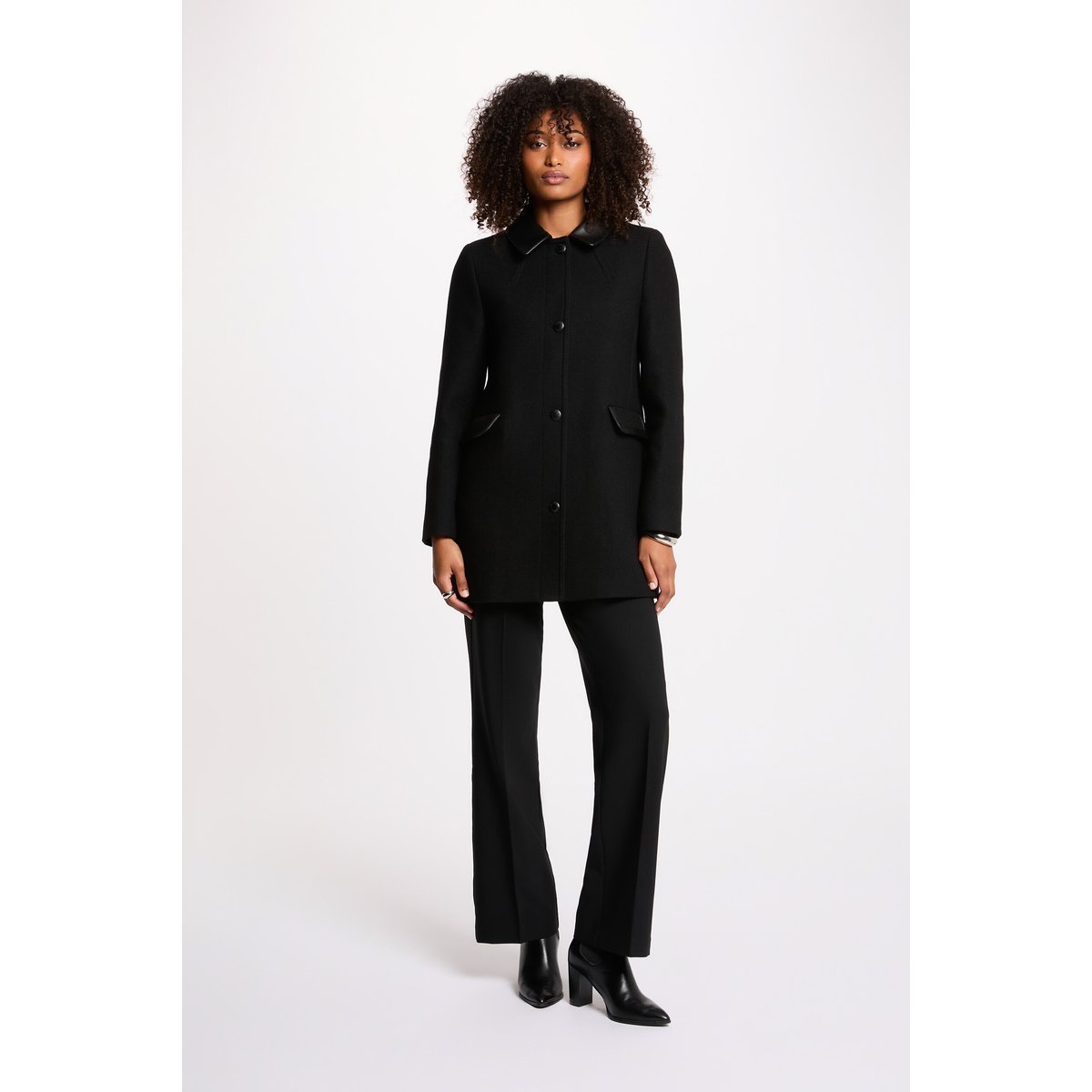 Manteau droit mi-long noir, MORGAN