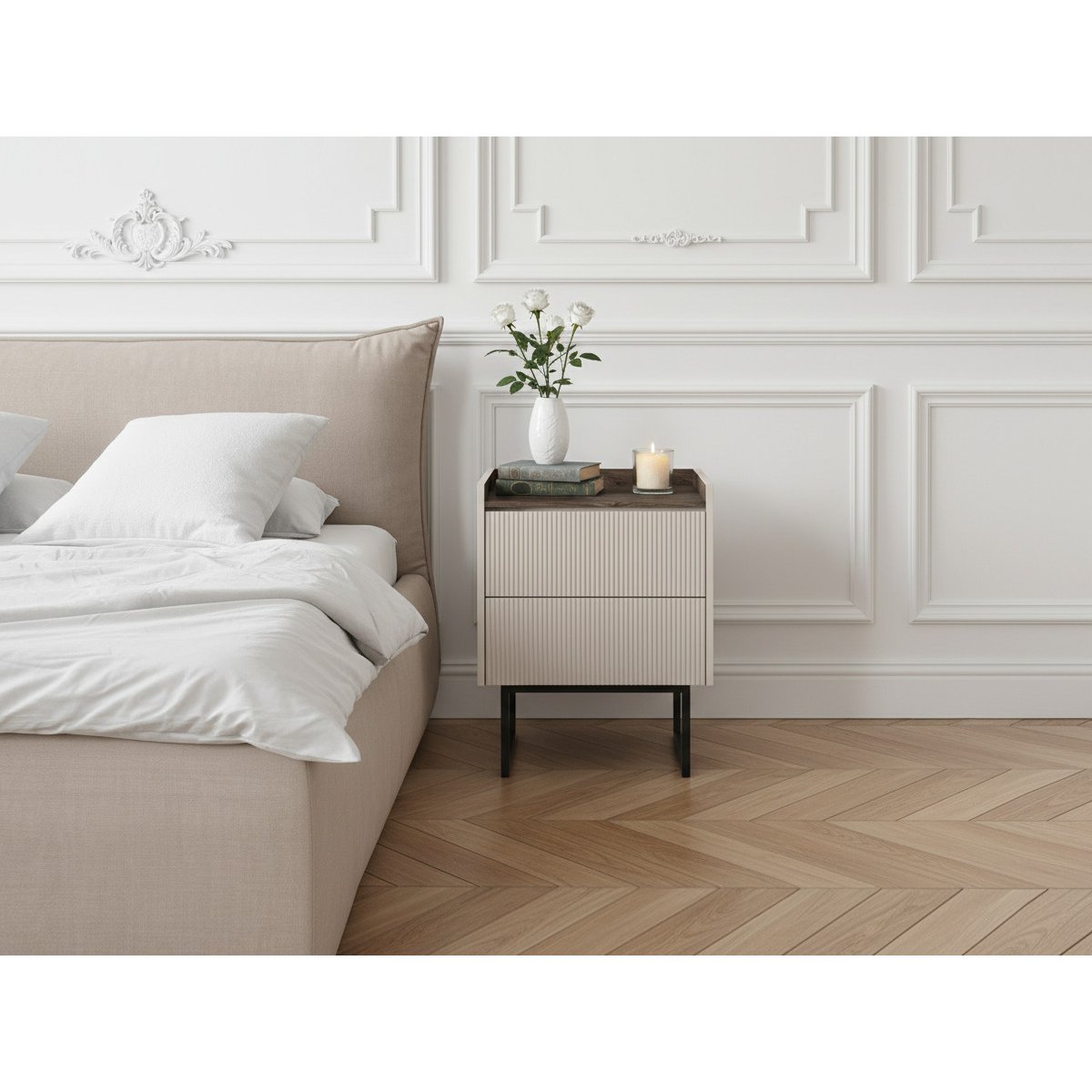 Table de chevet Panneaux de particules, LOUNA beige, BOBOCHIC