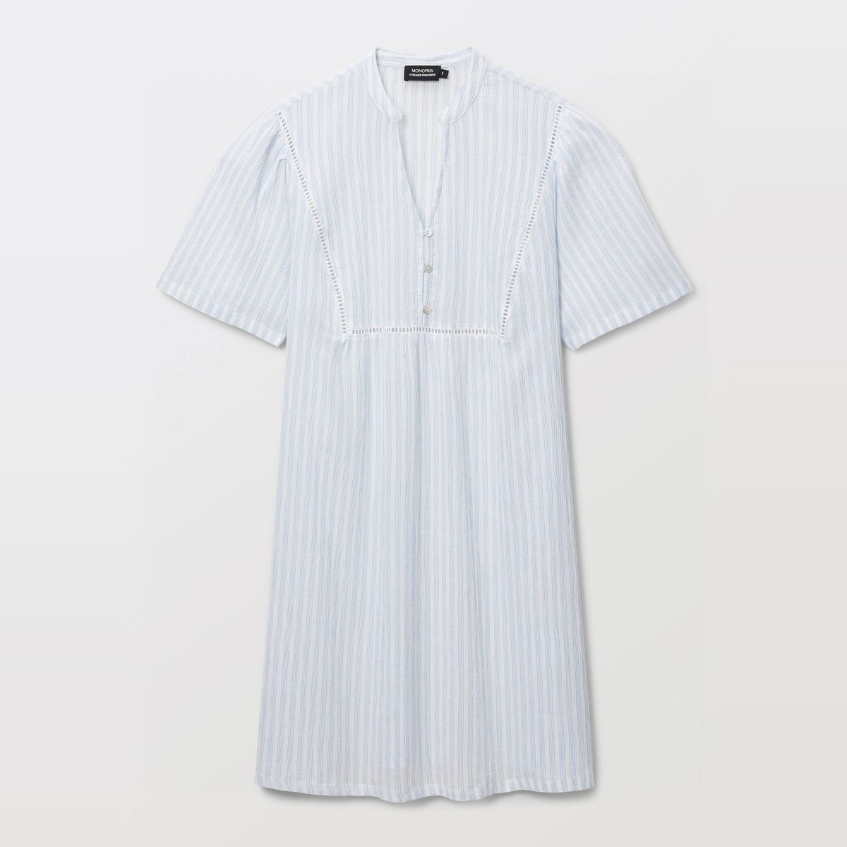 Chemise de nuit à rayures manches courtes en coton bio GOTS bel air, MONOPRIX