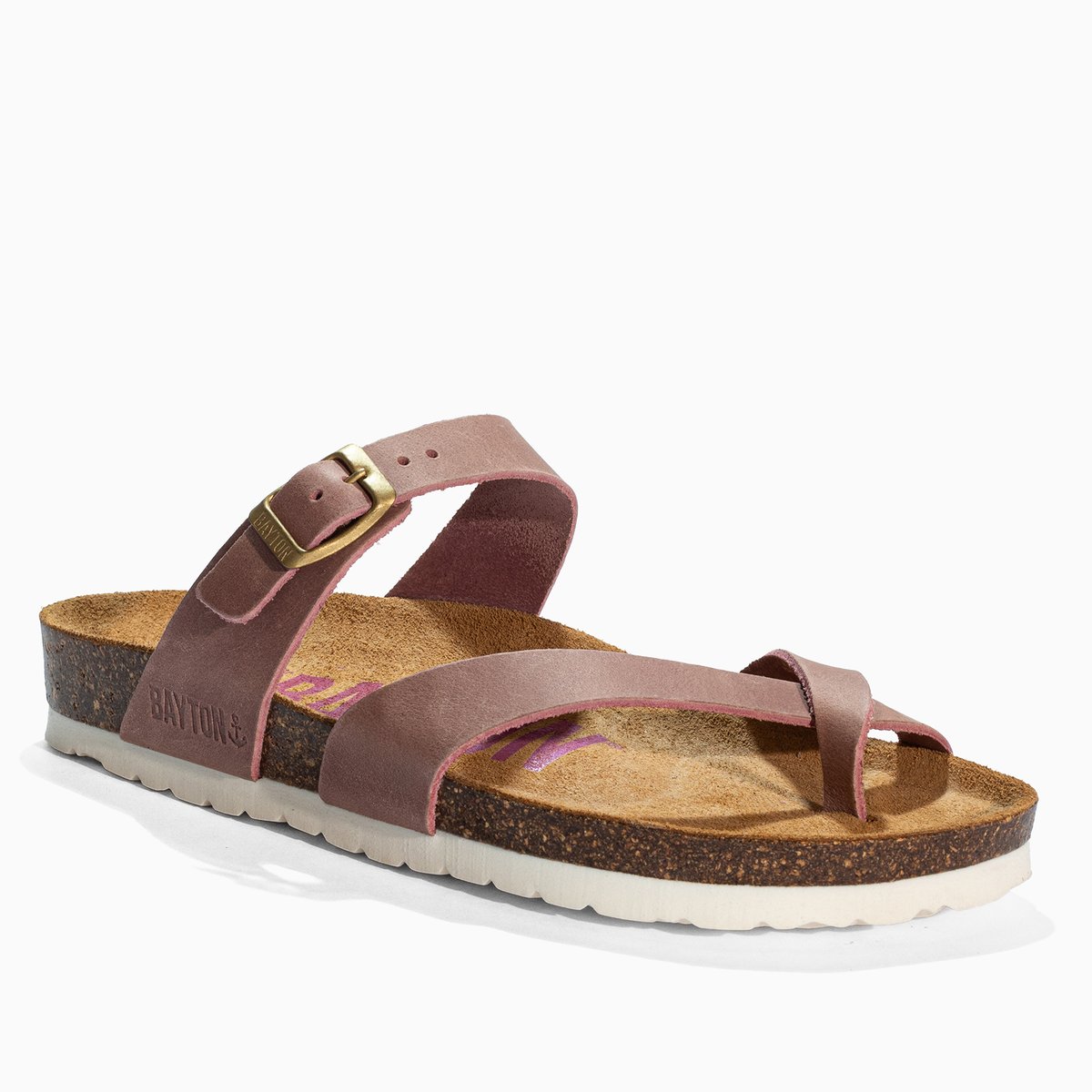 Tongs en cuir DIANE rose, BAYTON