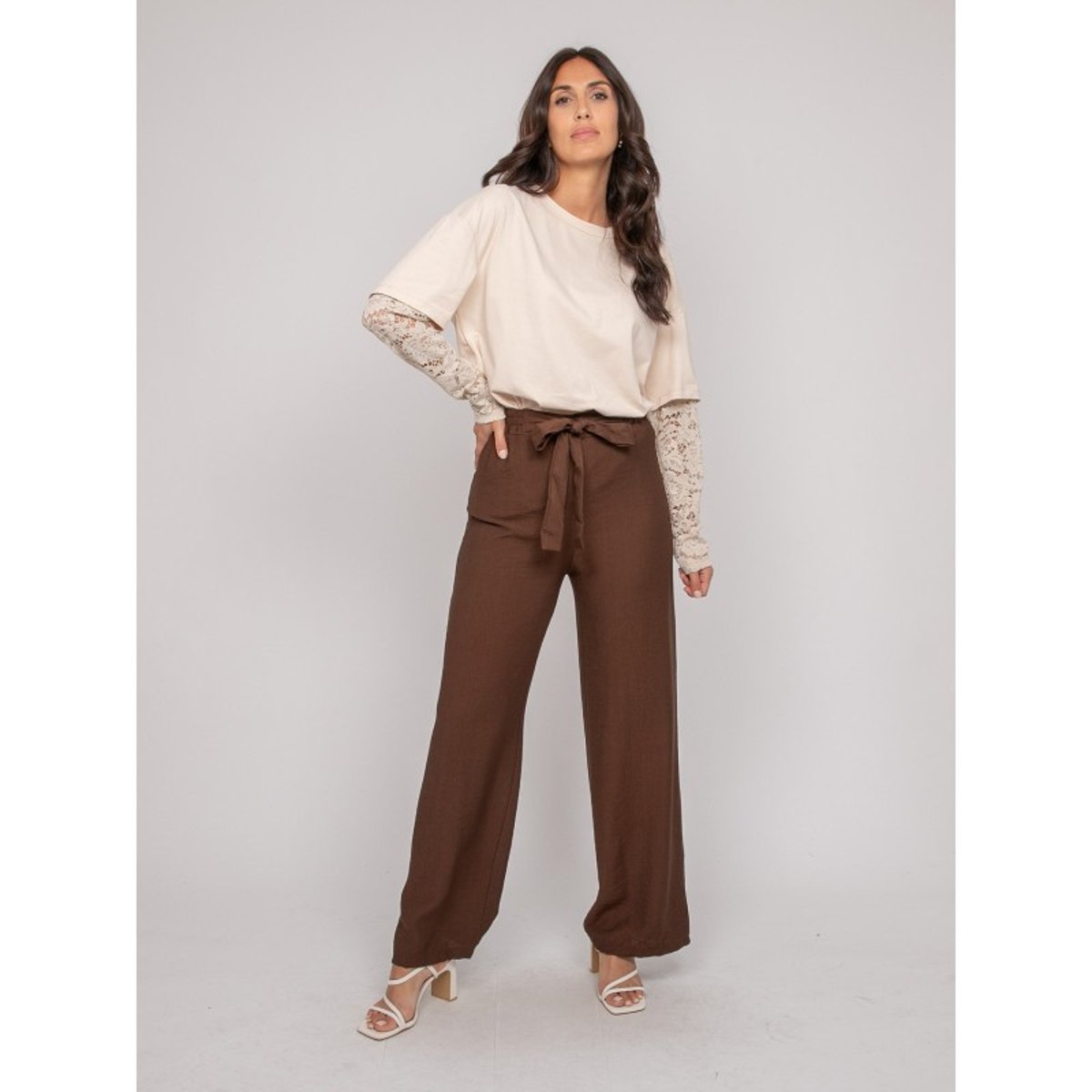 Pantalon Fluide Emrose marron, DONA LISA