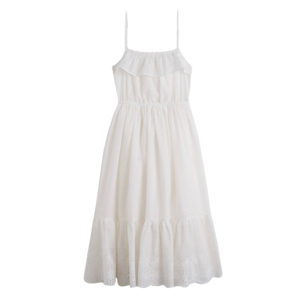 Robe longue à bretelles et broderies en coton ecru, MONOPRIX