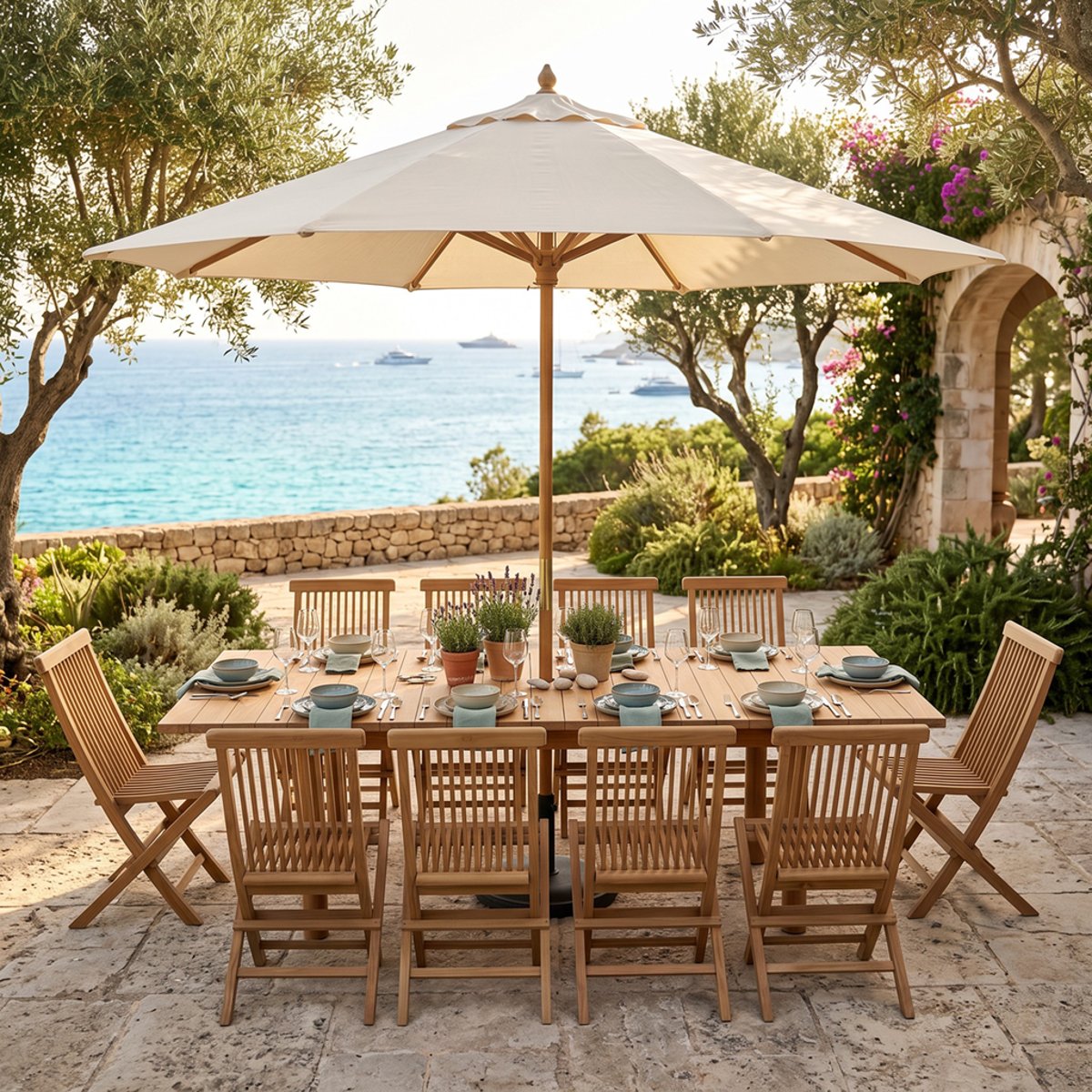 Salon de jardin en teck massif Riviera, 10 places naturel, TECK ATTITUDE