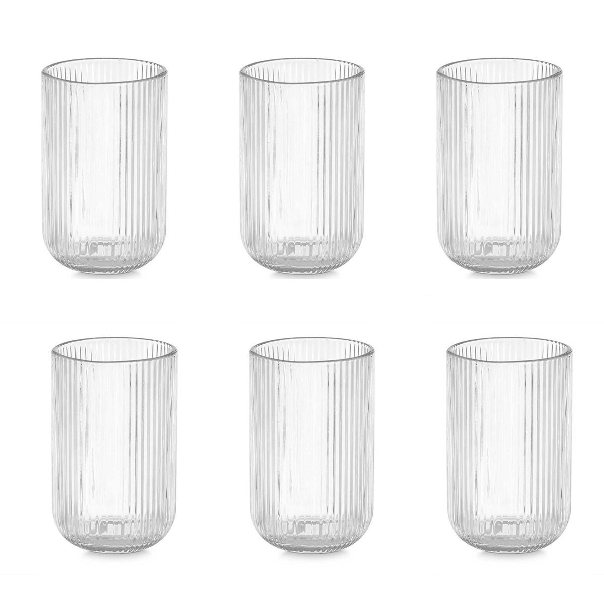 Set de 6 gobelets à eau en verre strié 43cl transparent, WADIGA