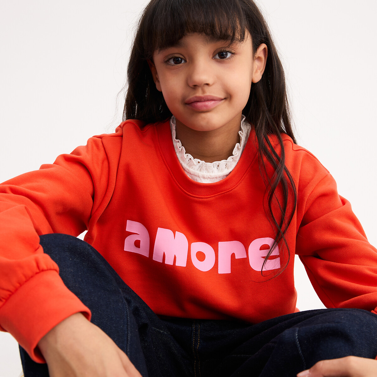 Sweat col rond, en molleton, message Amore rouge, LA REDOUTE COLLECTIONS