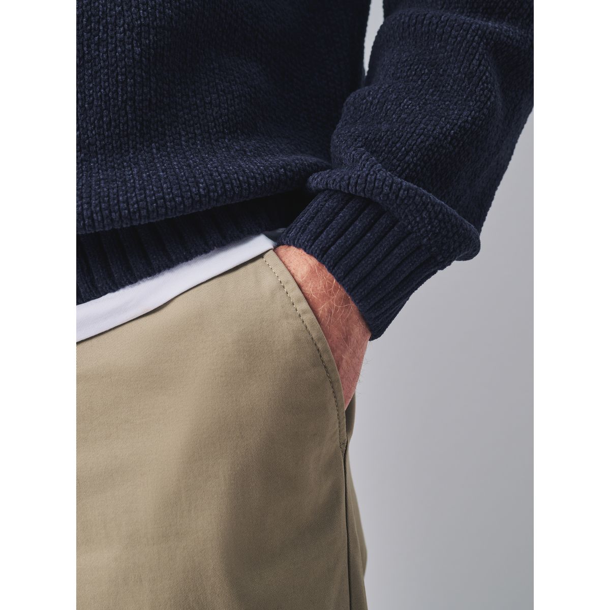 Polo côtelé en maille chenille bleu marine, NEXT