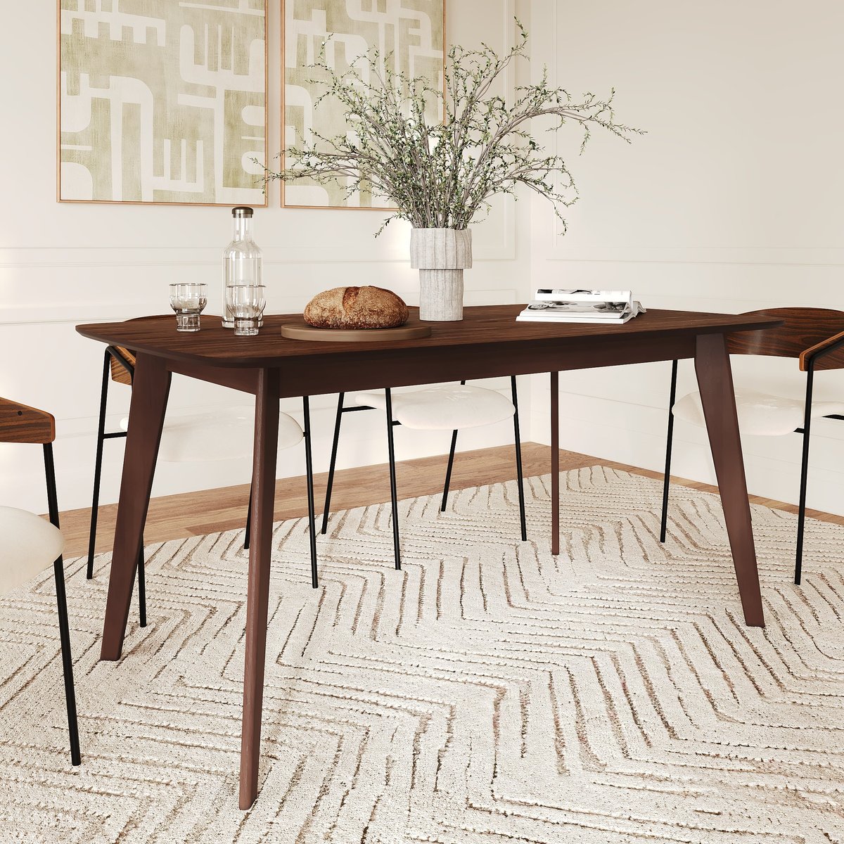 Table rectangulaire 4/6 personnes extensible en bois 150/180 cm - OMAN bois foncé, MAISON PAVANE