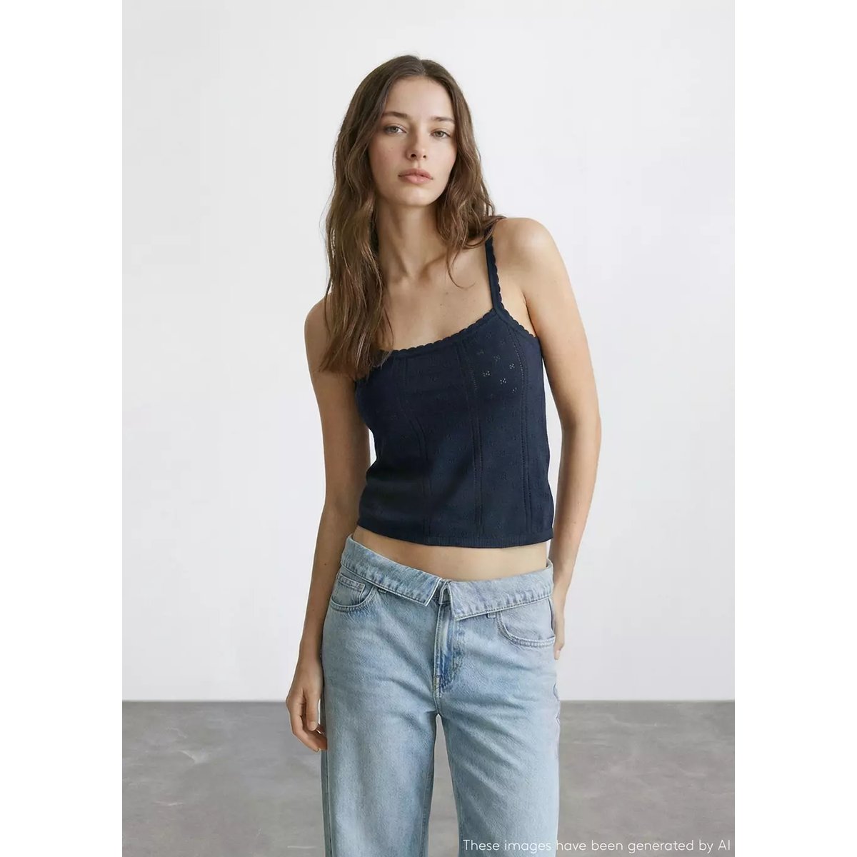 Top maille côtelée bleu marine foncé, MANGO TEEN
