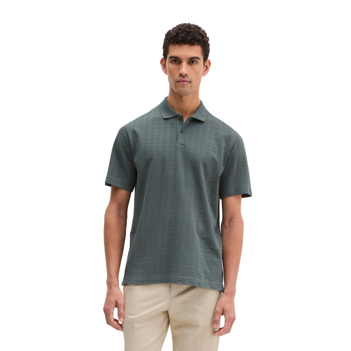 Polo DfC régulier en jacquard à carreaux structuré gris foncé, MARC O'POLO