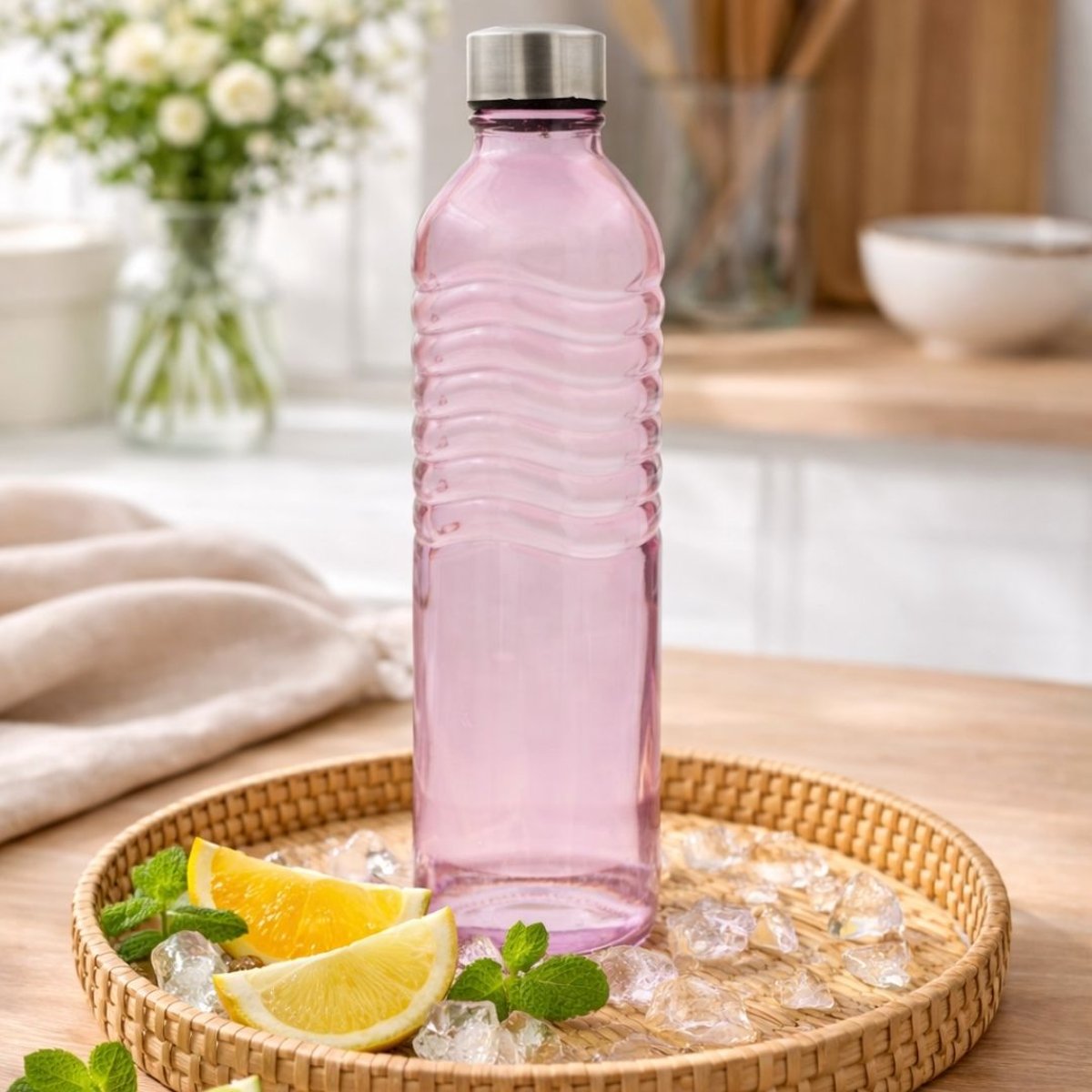 Bouteille rose en verre coloré, GLOUPOP rose, ARTIME