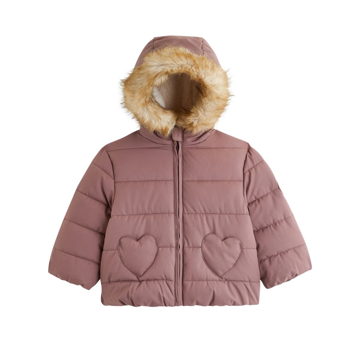 Doudoune enfant imperméable doublée sherpa avec capuche Chloé rose, PETIT BEGUIN