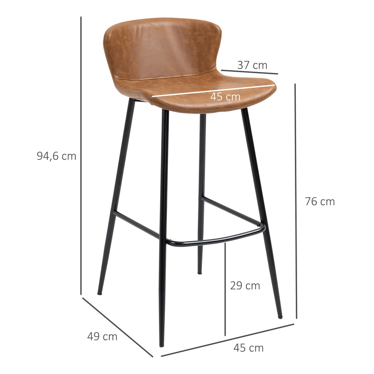 Tabouret de bar Similicuir Marron marron, noir, HOMCOM