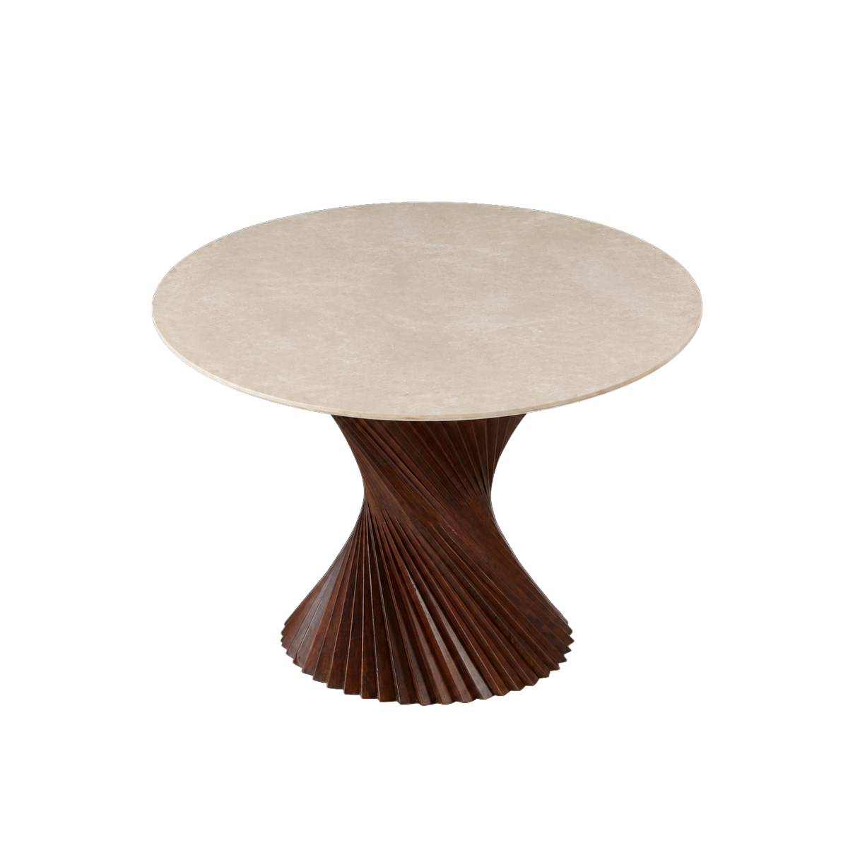 Table à manger ronde en bois de manguier et en céramique MYLAE bois foncé, MADE IN MEUBLES