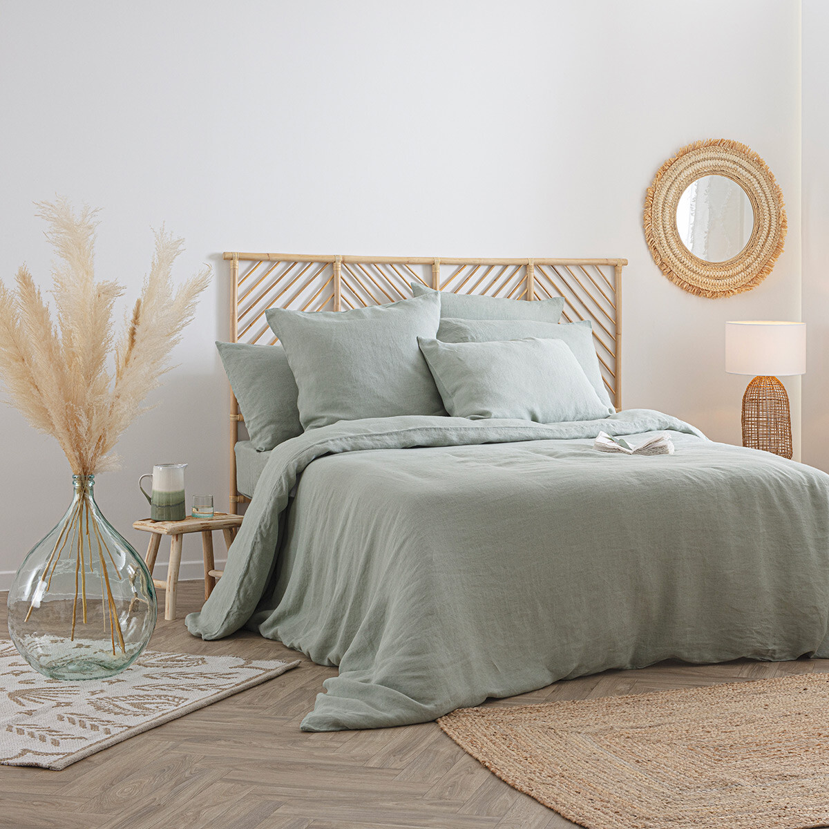 Housse de couette en lin lavé LINAH vert, ATMOSPHERA