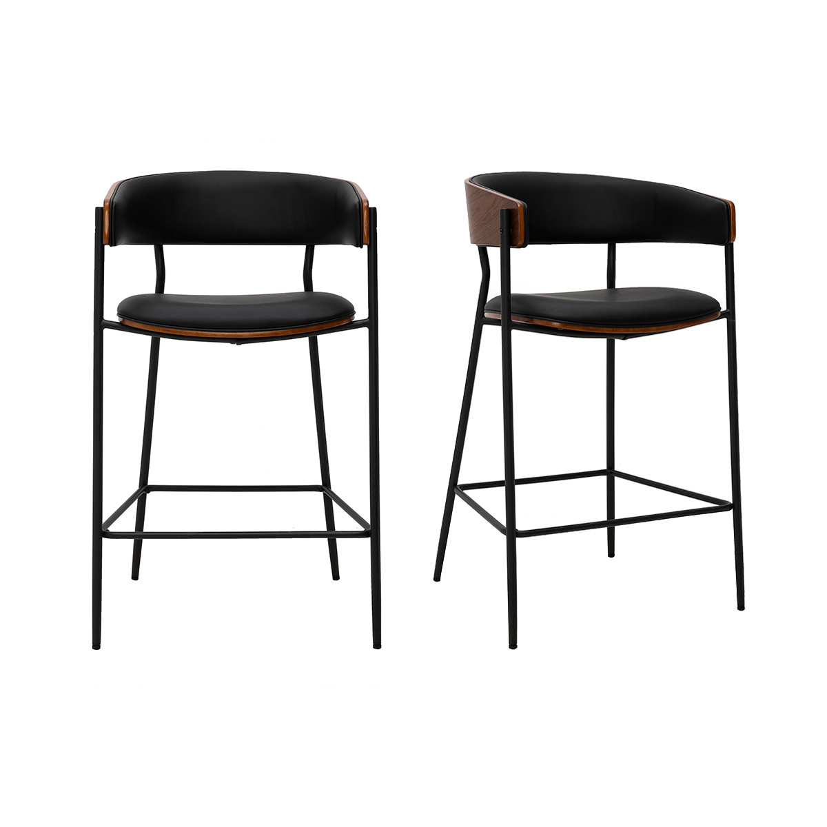 Tabourets de bar design noirs et bois foncé noyer H66.5 cm (lot de 2) DANTE noir, MILIBOO