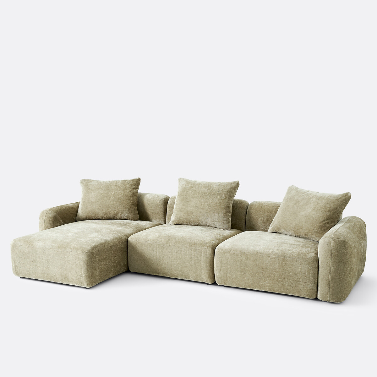 Canapé d'angle modulable gauche 3 places, en chenille épaisse, AMAD vert sauge, LA REDOUTE INTERIEURS