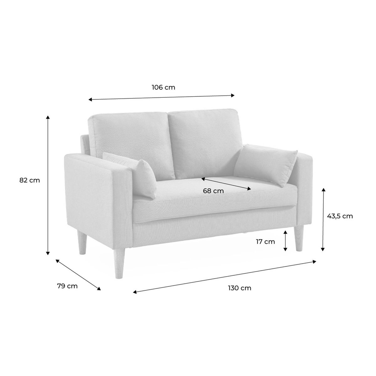 Canapé 2 places bois de peuplier tissu BJORN gris foncé, SWEEEK