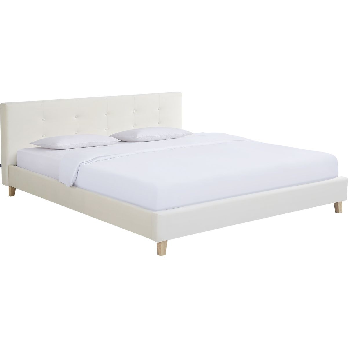 Lit avec tête de lit en velours - MILO beige, HOMIFAB