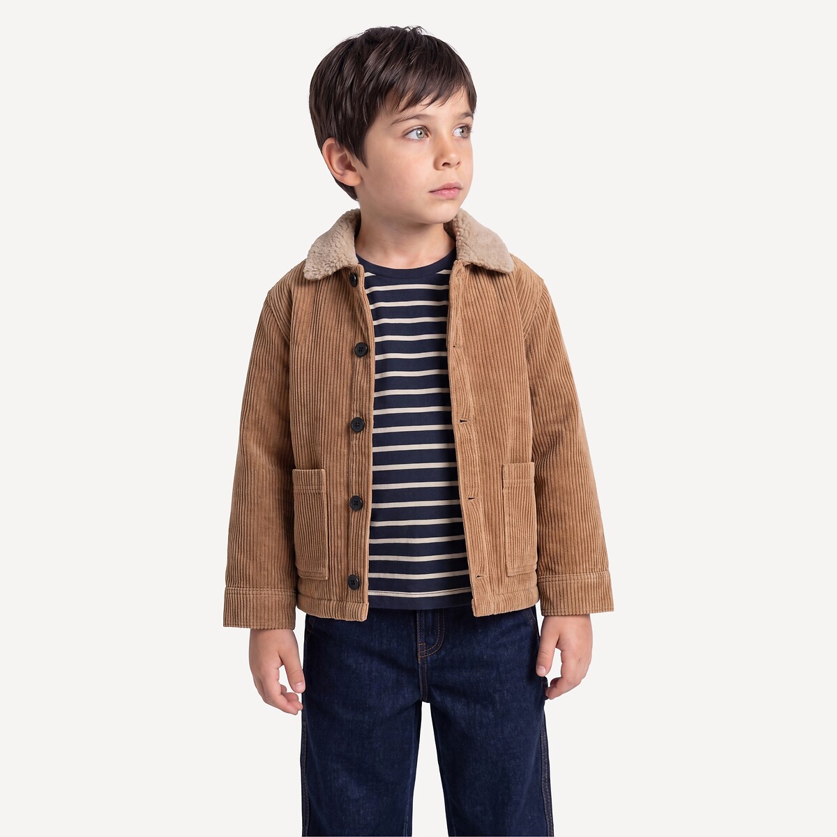 Corduroy faux fur collar utility jacket camel, LA REDOUTE COLLECTIONS