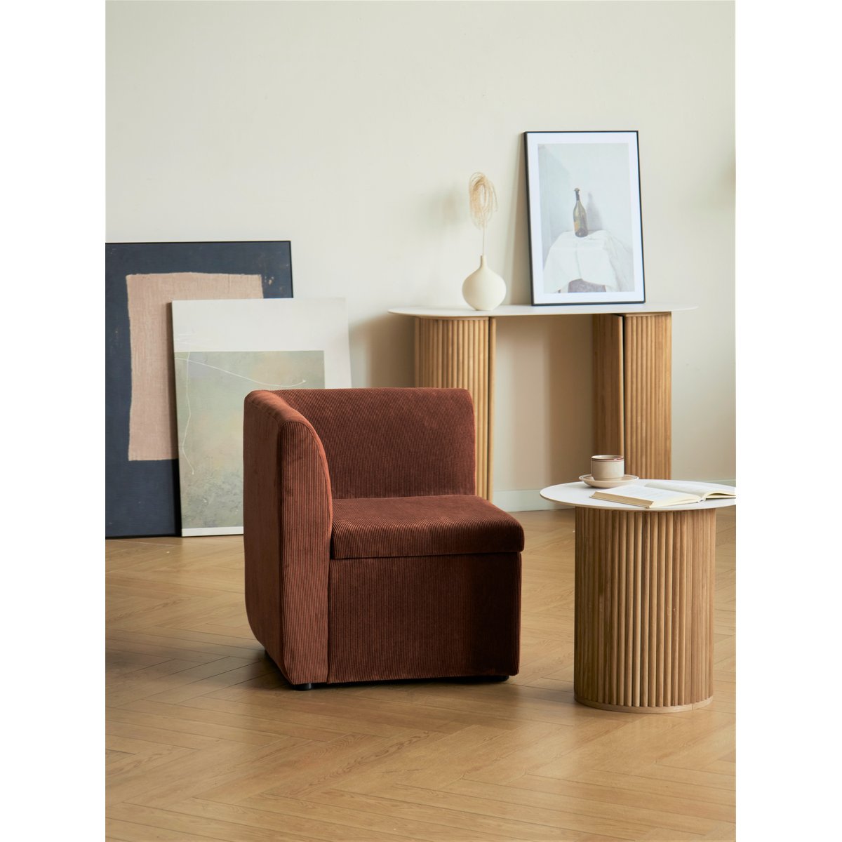 Canapé modulable 1 place, velours côtelé, VARDE terracotta, NORDLYS