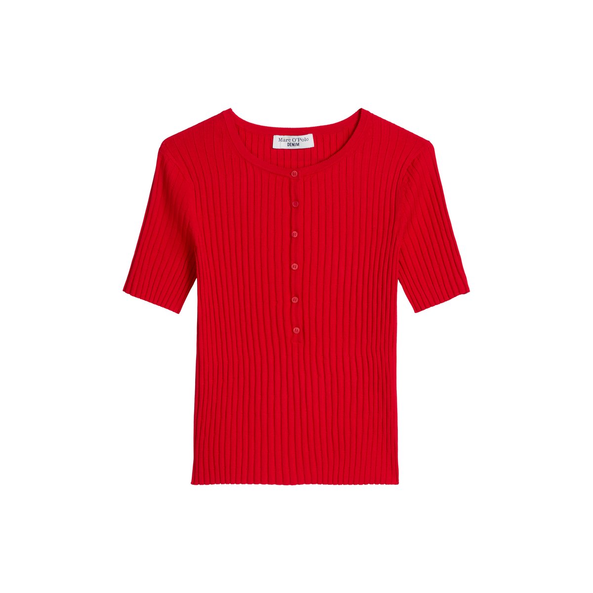 Pull à manches courtes en maille fine slim en LENZING™ ECOVERO™ rouge clair, MARC O’POLO DENIM