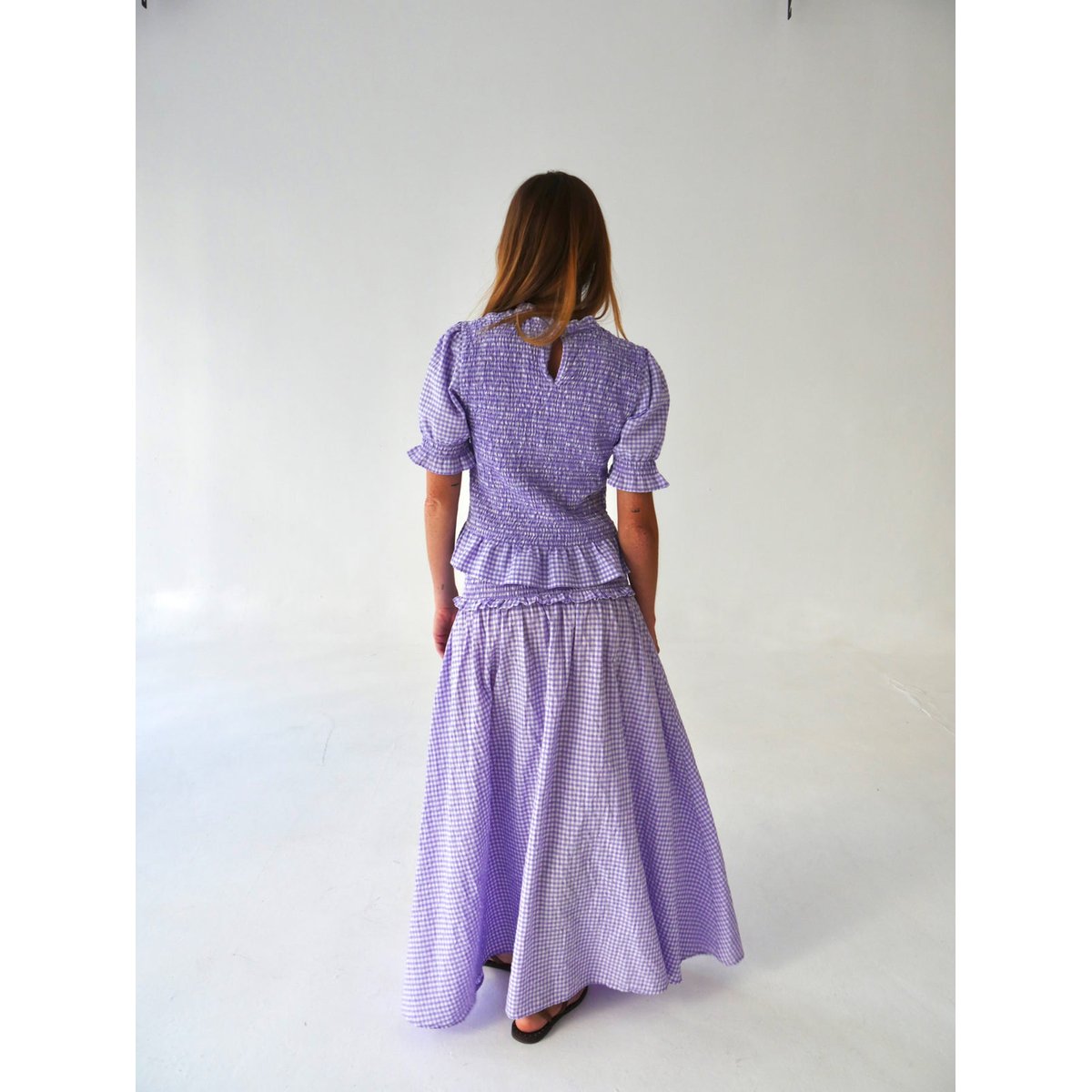 Jupe longue vichy taille smockée LEA lavande, MINDTRAVELER