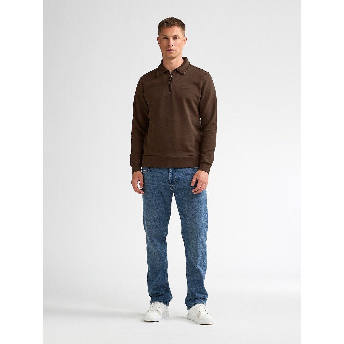 Zipped Polo Collar Sweatshirt chocolate, PETROL INDUSTRIES