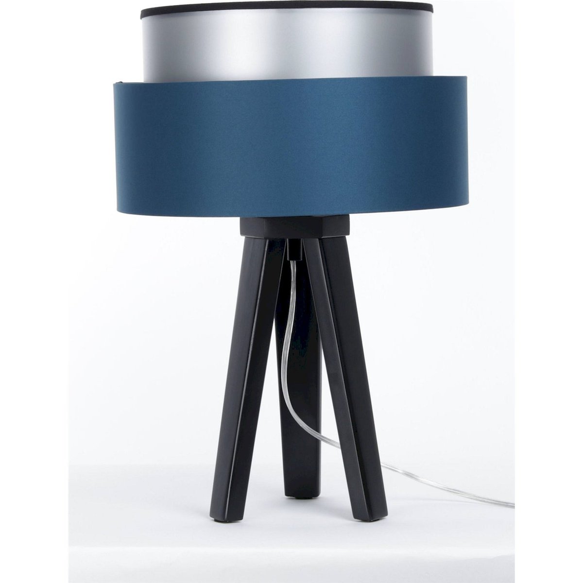 Lampe à poser ronde en satin, DUO ELLEGANT bleu marine satiné intérieur argenté, BPS KONCEPT