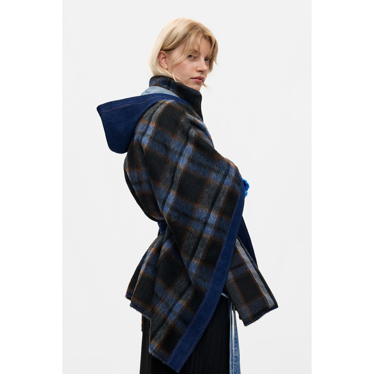 Poncho en denim à carreaux marron, DESIGUAL