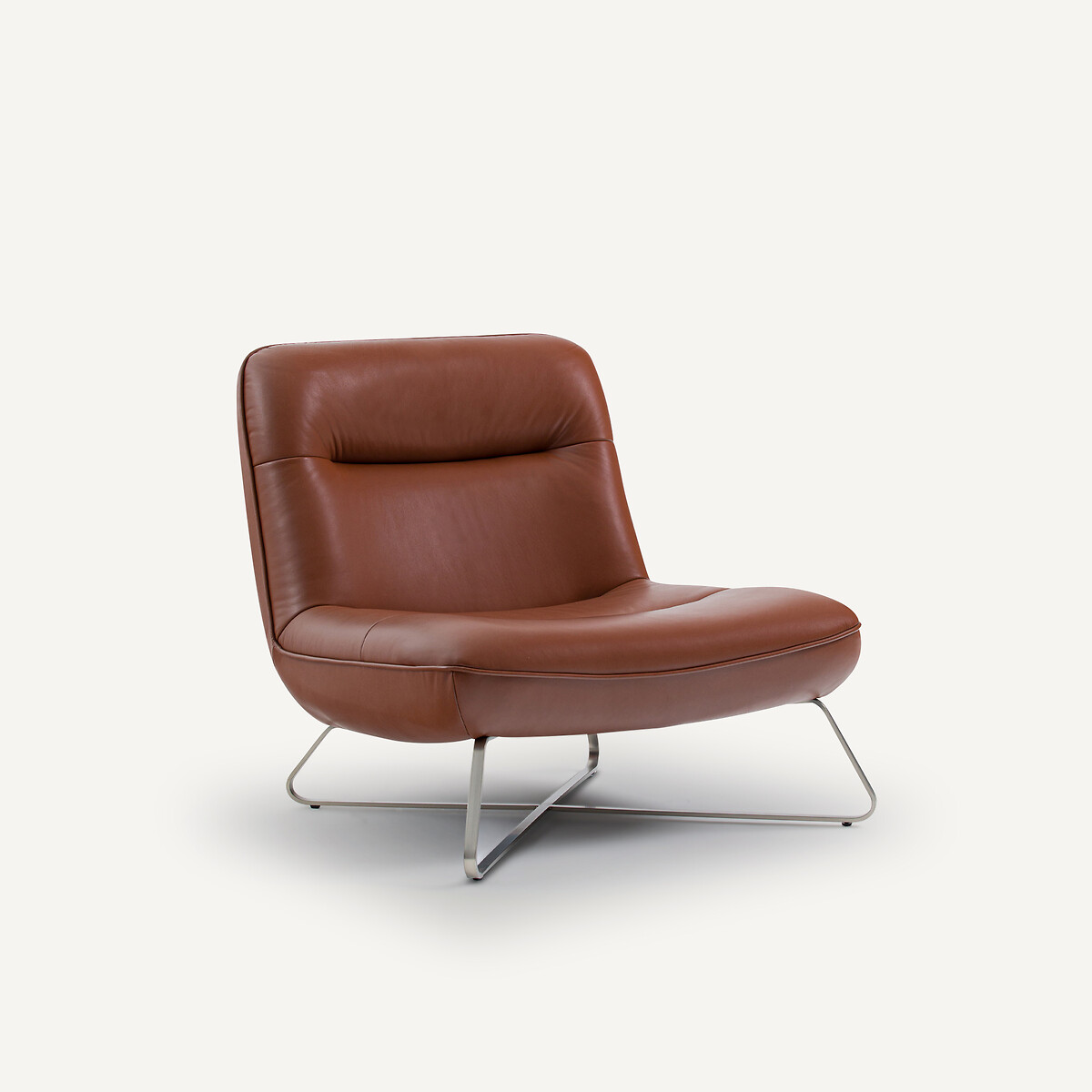 Sillón de piel y níquel satinado, Helma coñac, AM.PM