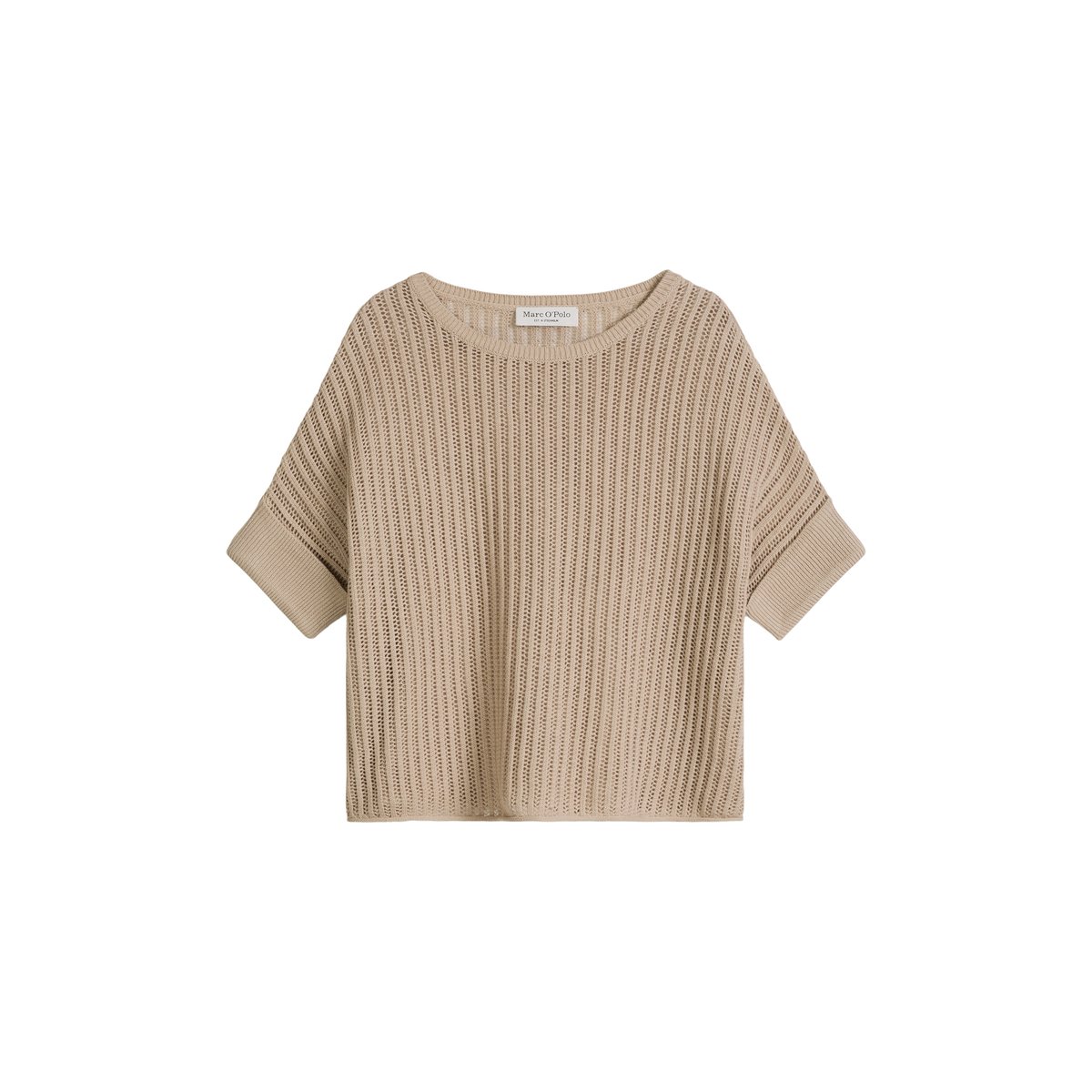 Pull-over en maille à manches courtes boxy en mélange coton organique-lin beige, MARC O'POLO