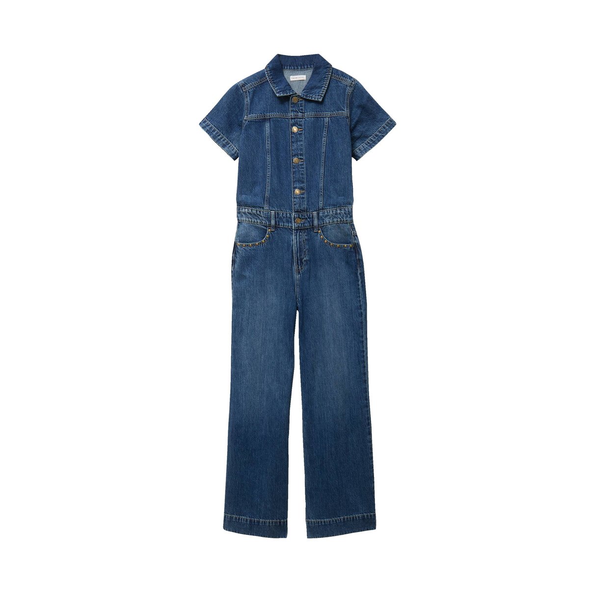 Combinaison jean flare col américain denim stone, CACHE CACHE
