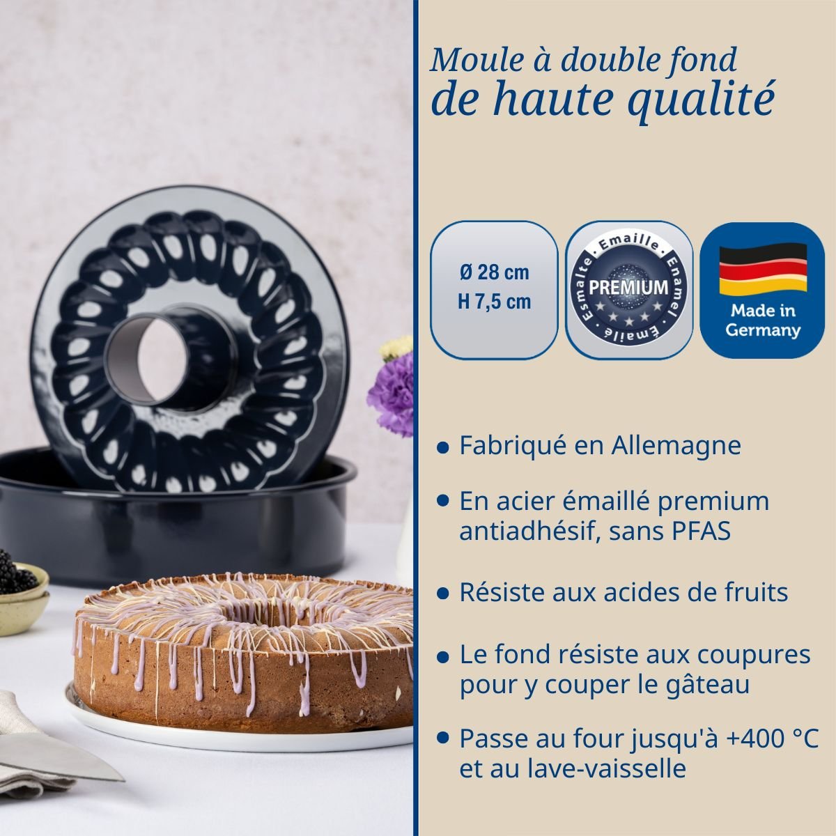 Ensemble de 2 Moules à manqué et savarin double fond bleu, DR OETKER
