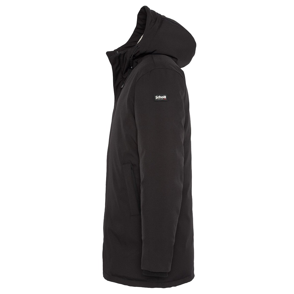 Manteau ELJIN doublé doudoune et capuche sherpa noir, SCHOTT