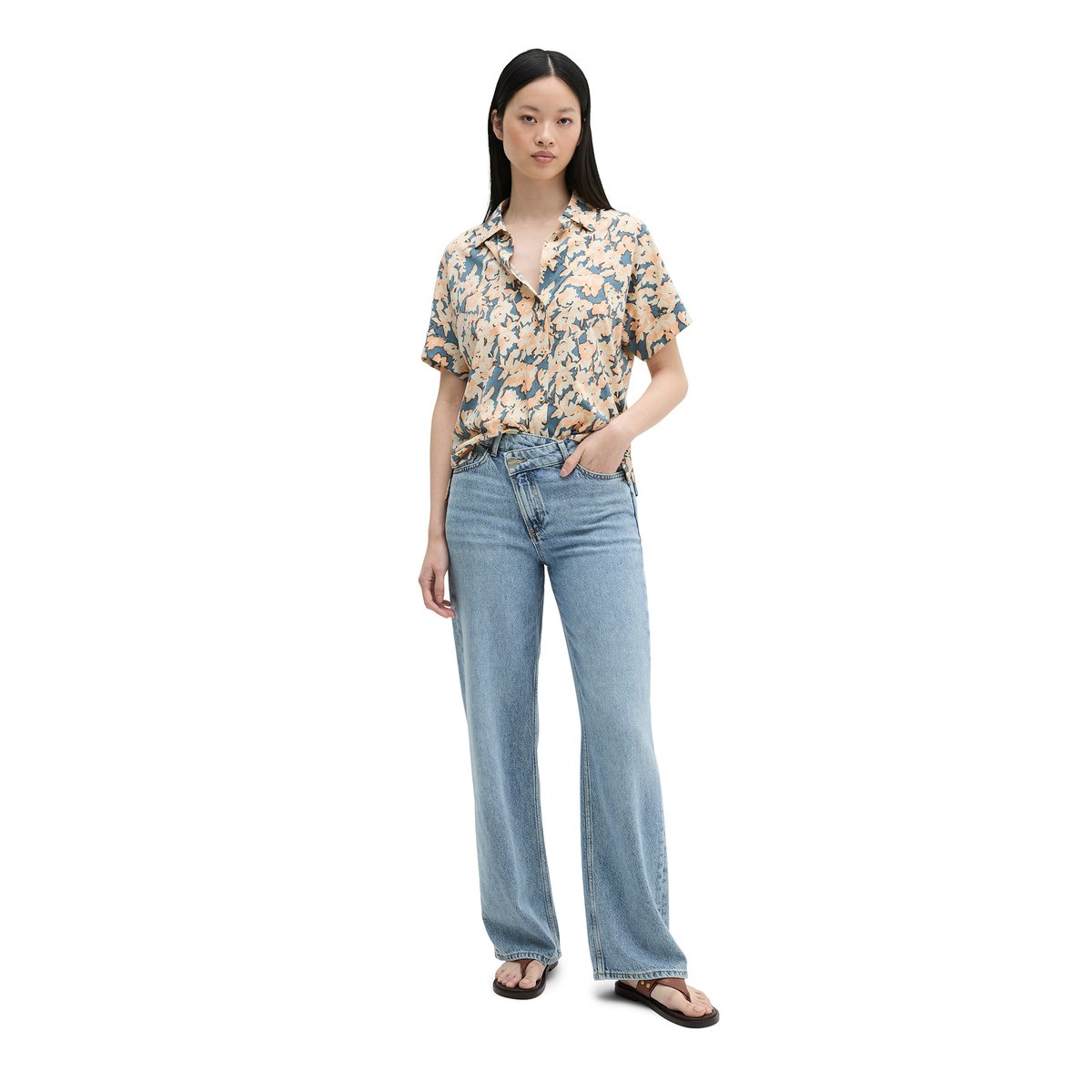 Blouse en jersey regular en single jersey léger bleu moyen, MARC O'POLO