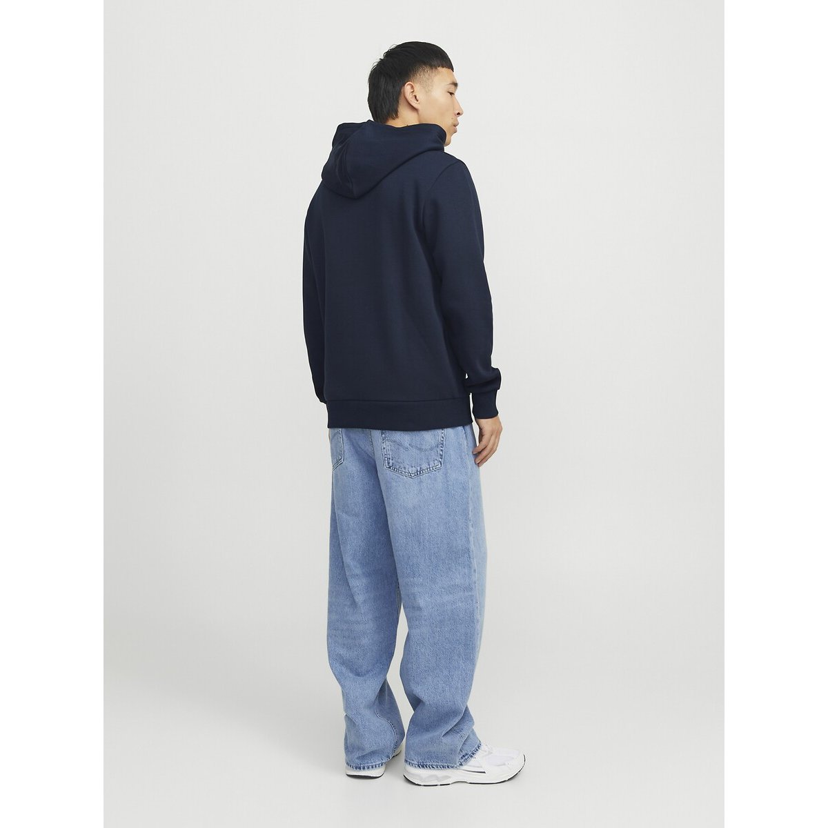 Sweat droit à capuche à logo bleu foncé, JACK & JONES