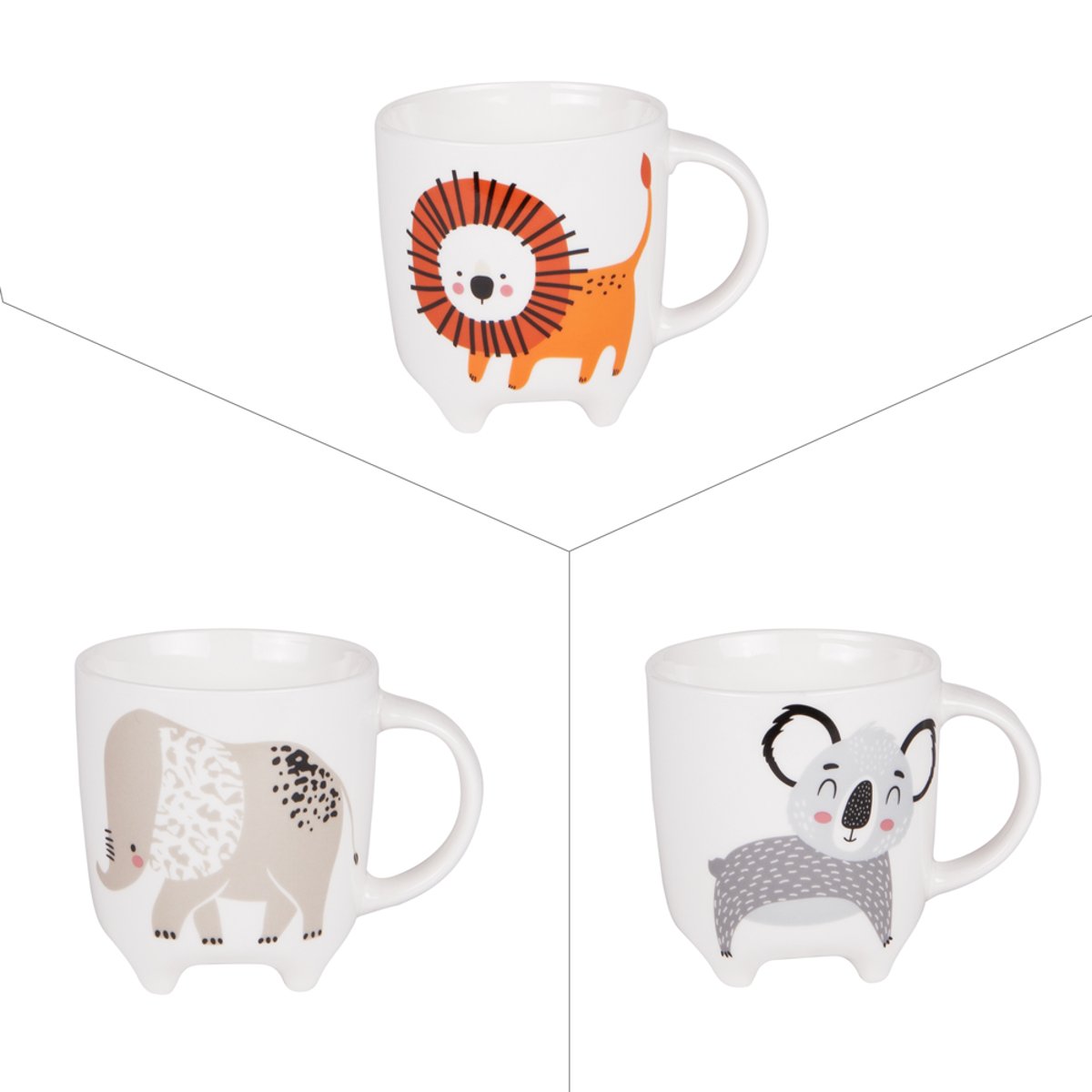 Mug sur pied Animaux 33 cl (lot de 3) multicolore, TREND'UP