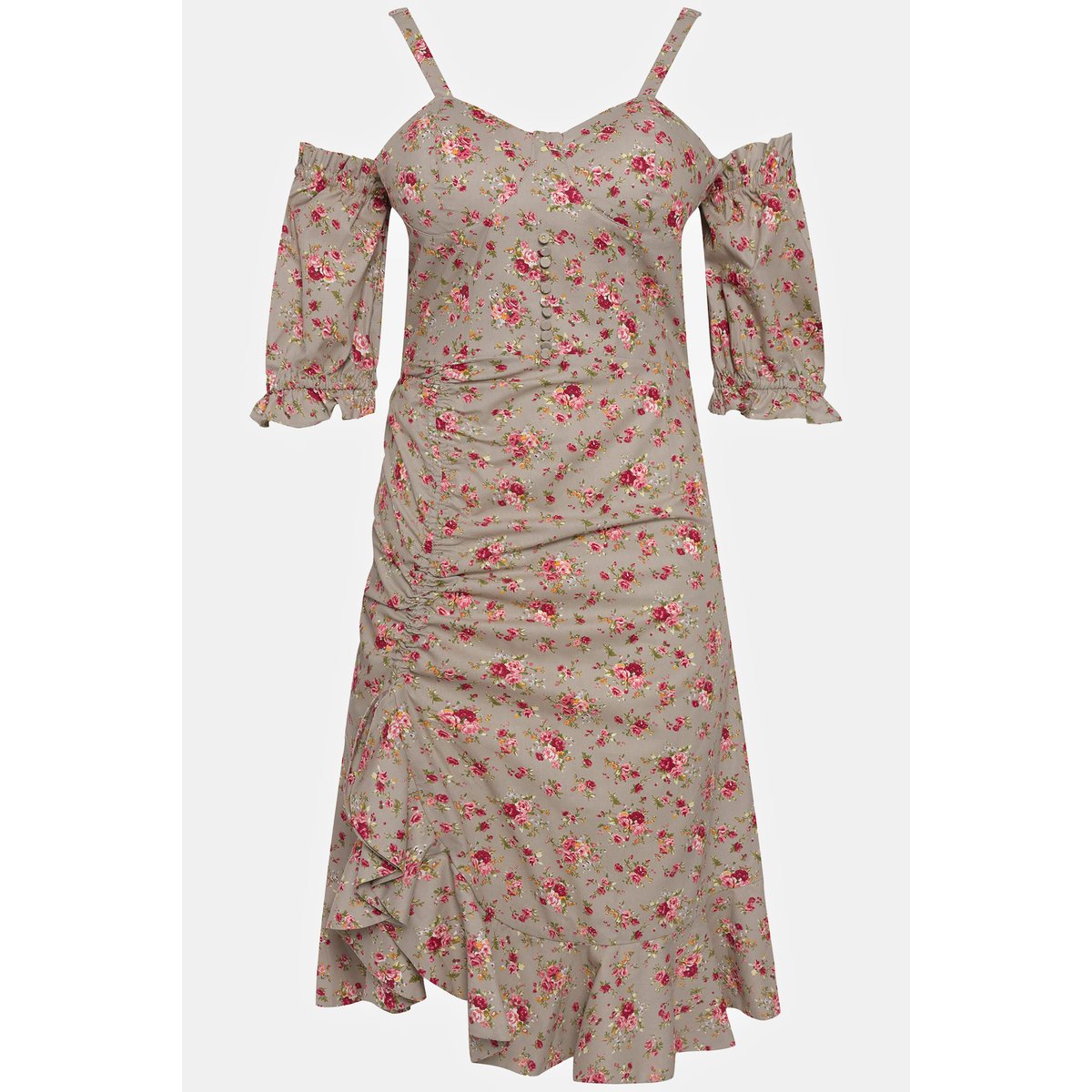 Robe mini, roses, manches courtes beige, ULLA POPKEN